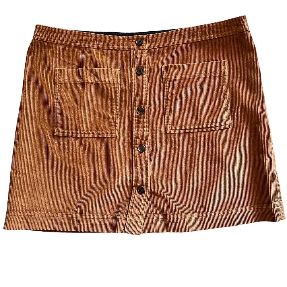 NEW GAP Button Front Mini Skirt XL Corduroy Worker Brown A-Line 100% Cotton Chic
